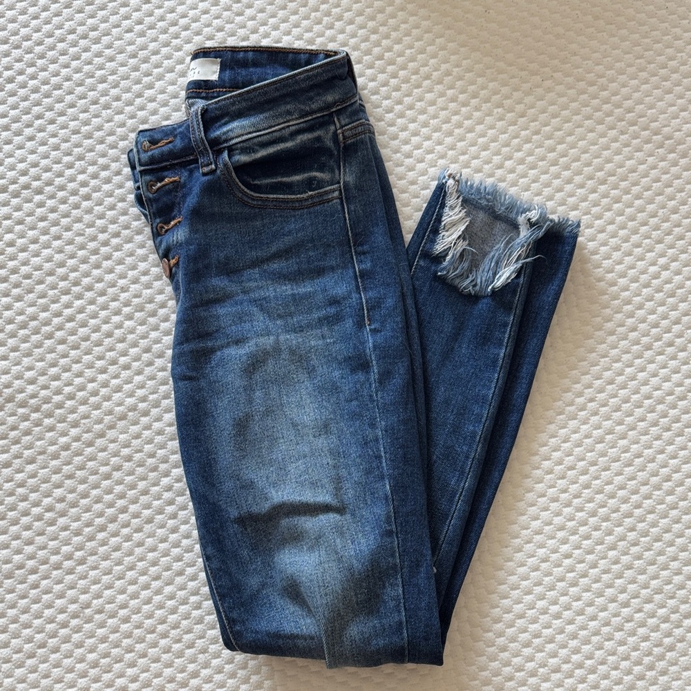 KanCan Distressed Cropped Jeans in Dark Blue